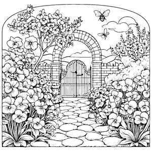 Fantasievolles Stiefmütterchen im blühenden Garten Malvorlage für neugierige Entdecker