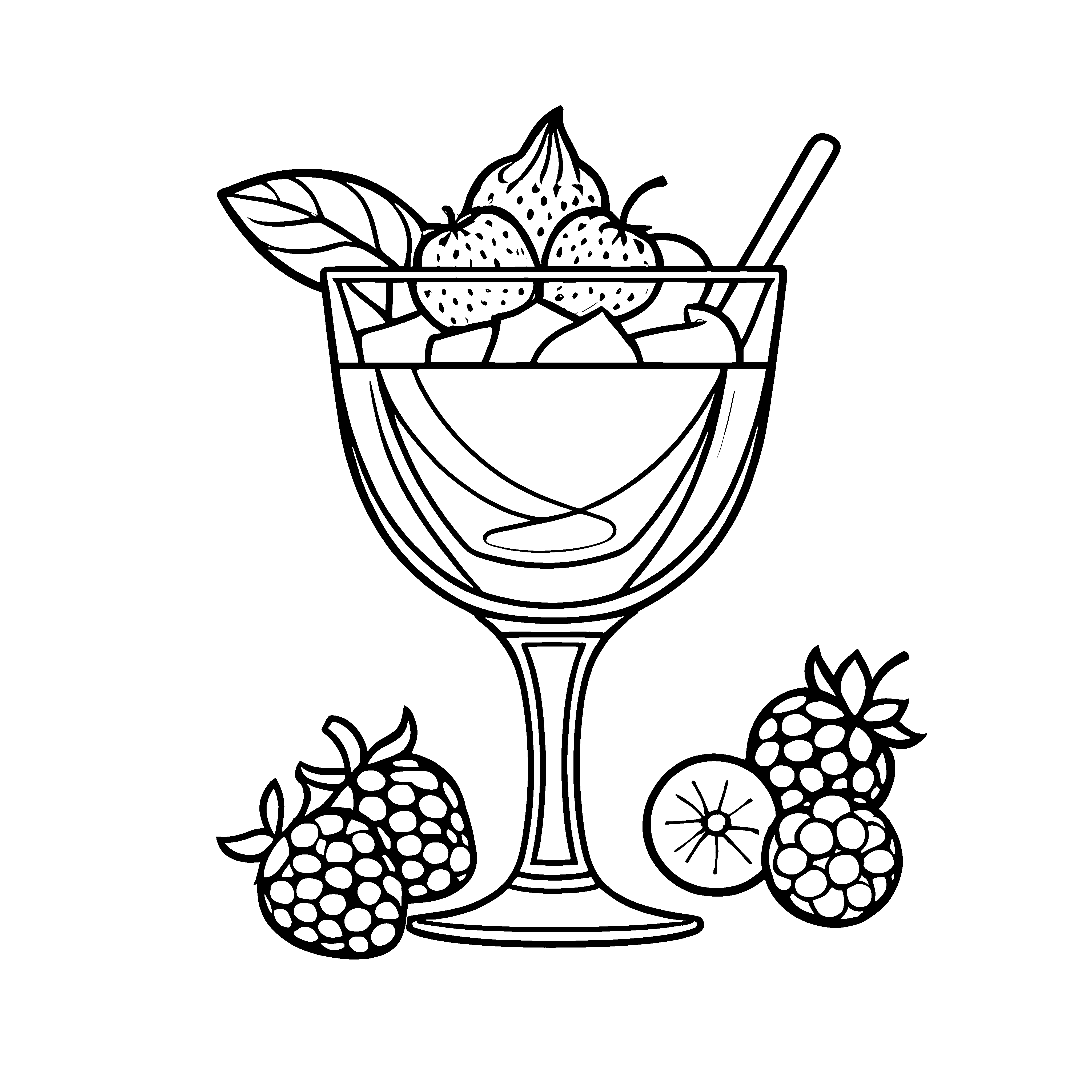 Bezaubernder Eisbecher mit frischen Beeren Malvorlage für kleine Kunstzauberer auf fruchtiger Entdeckungsreise