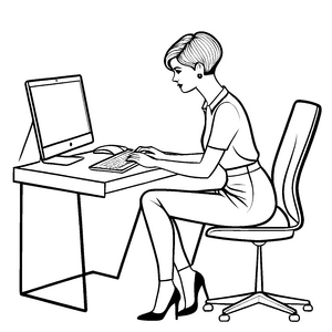 Elegante Frau am Schreibtisch mit Laptop Malvorlage für kreative Köpfe