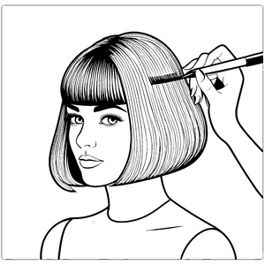 Modische Frau mit kurzem Bob-Frisuren-Makeover Ausmalbild für trendbewusste Entdecker