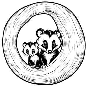 Zwei niedliche Stinktier-Babys im Donut-Ring Malvorlage für kreative kleine Träumer und fantasievolle Künstler