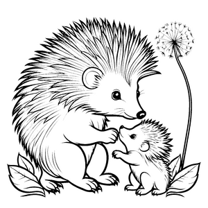 Herzliches Stachelschwein-Baby mit liebevollem Kuschelmoment Ausmalbild für abenteuerlustige kleine Herzchen