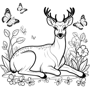 Bezauberndes Riesenhirsch-Jungtier in blühendem Flor Ausmalmotiv für kleine Naturforscher