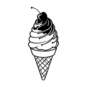 Schokoladige Eiswaffel mit fruchtigem Kirschen-Topping Ausmalmotiv für hungrige kleine Künstler