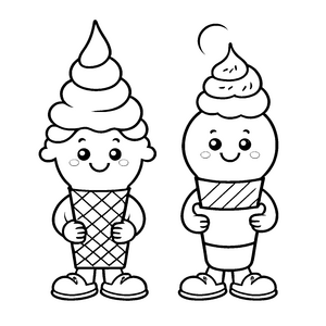Fröhliche Eiswaffeln mit einladenden Gesichtern Malvorlage für kreative Schöpfer