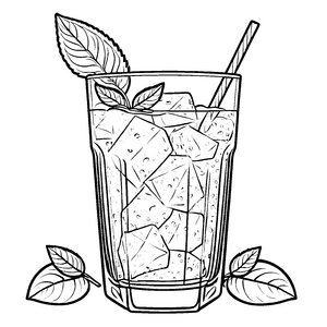Frostiges Getränk im Glas mit Eiswürfeln Malvorlage für durstige Mini-Künstler
