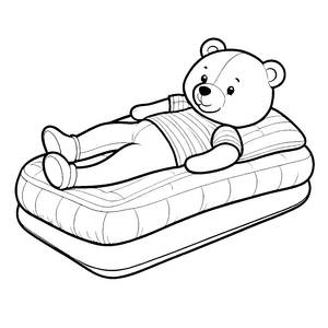 Bequemer Teddybär auf weicher Luftmatratze Ausmalbild für kuschelbedürftige Abenteurer