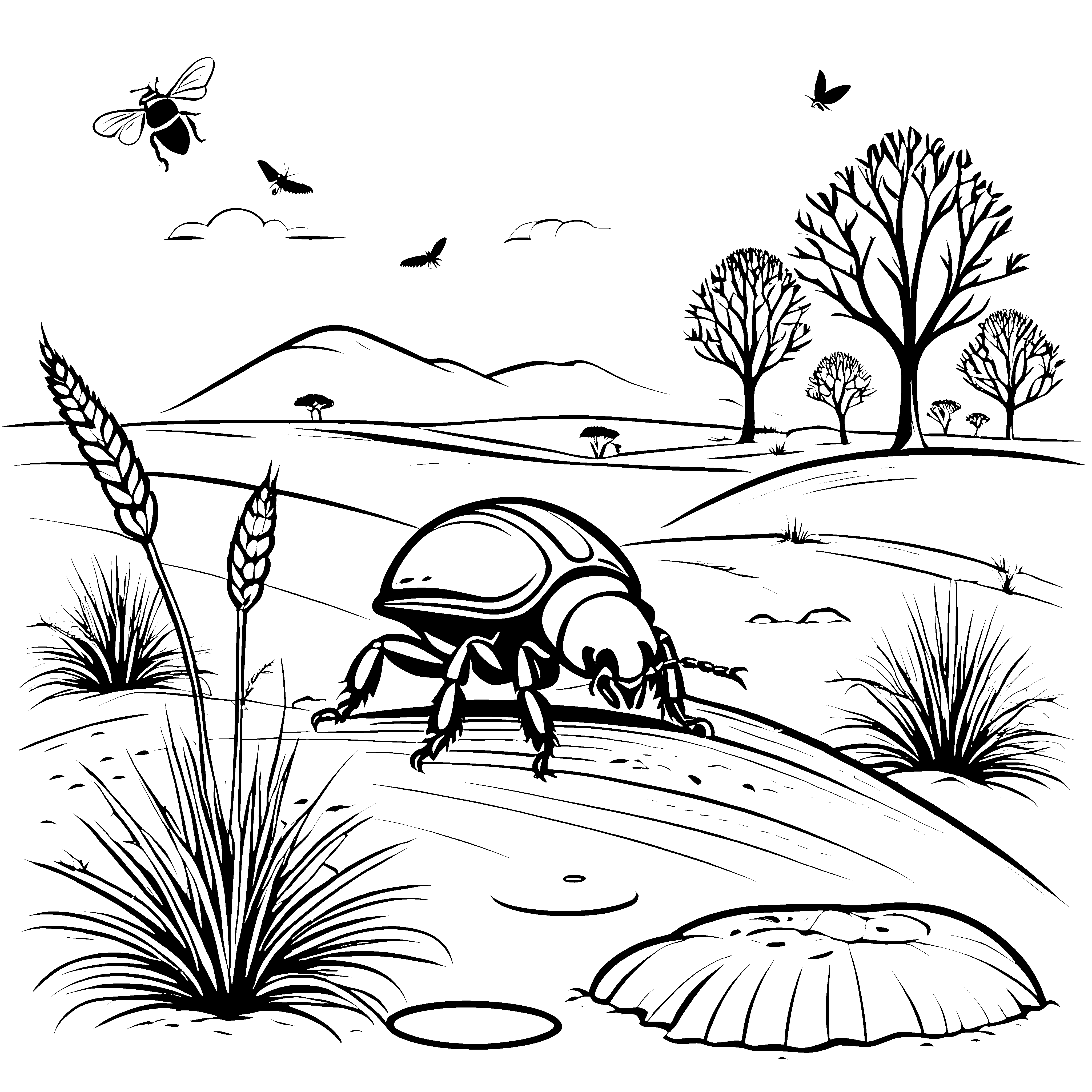 Lebhafter Mistkäfer am idyllischen Seeufer Malbild für kleine Naturforscher