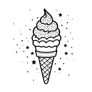Süße Eiswaffel mit lustigem Sternen-Hintergrund Malvorlage für neugierige Geschmackskünstler