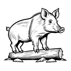 Zappelendes Wildschwein-Baby steht mutig auf einem Baumstamm Ausmalbild für abenteuerlustige Entdecker mit wilden Träumen