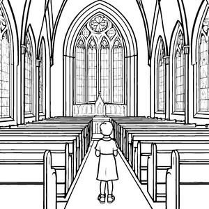 Bezaubernde Kirche mit bunten Fenstern Ausmalbild für kleine Lichtfänger