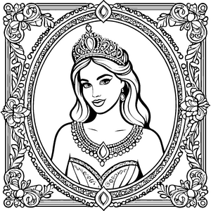 Strahlende Prinzessin mit glitzernder Krone Ausmalbild für mutige Märchenzauberer