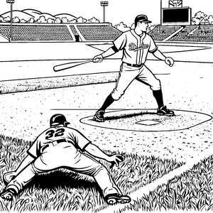 Faszinierendes Baseballspiel mit pitcher und batter Ausmalmotiv für kleine Sportenthusiasten