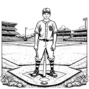 Flinker Baseballspieler im aufregenden Spielgeschehen Ausmalvorlage für dynamische kleine Sportler
