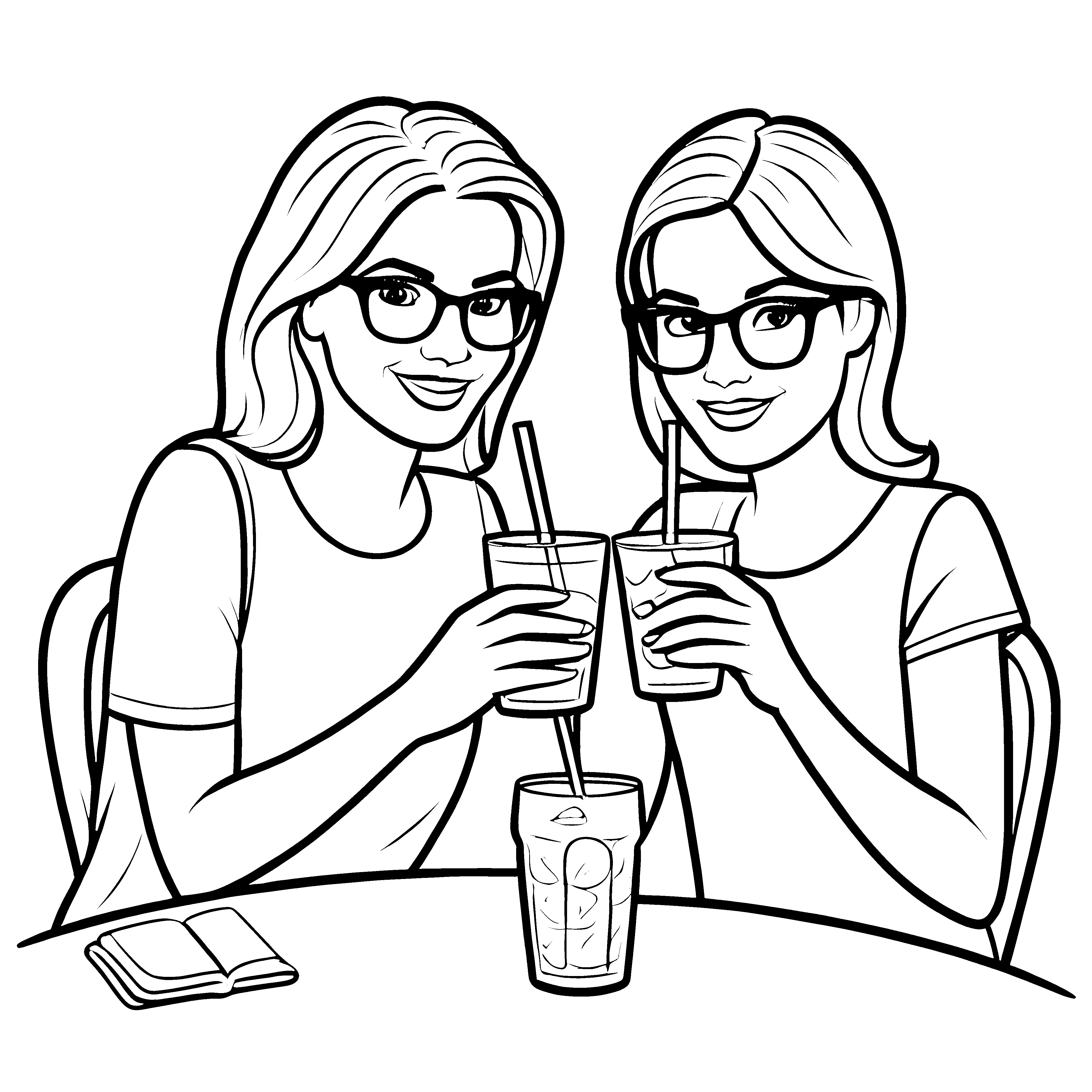 Bezaubernde Frauen mit erfrischenden Drinks am Tisch Malvorlage für gesellige Kreativlinge