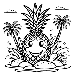 Lustige Ananas mit Fratze im coolen Baum Ausmalbild für fröhliche Entdecker
