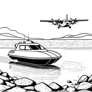 Futuristisches Luftkissenboot mit spannenden Propellern Malvorlage für kleine Entdecker der Lüfte