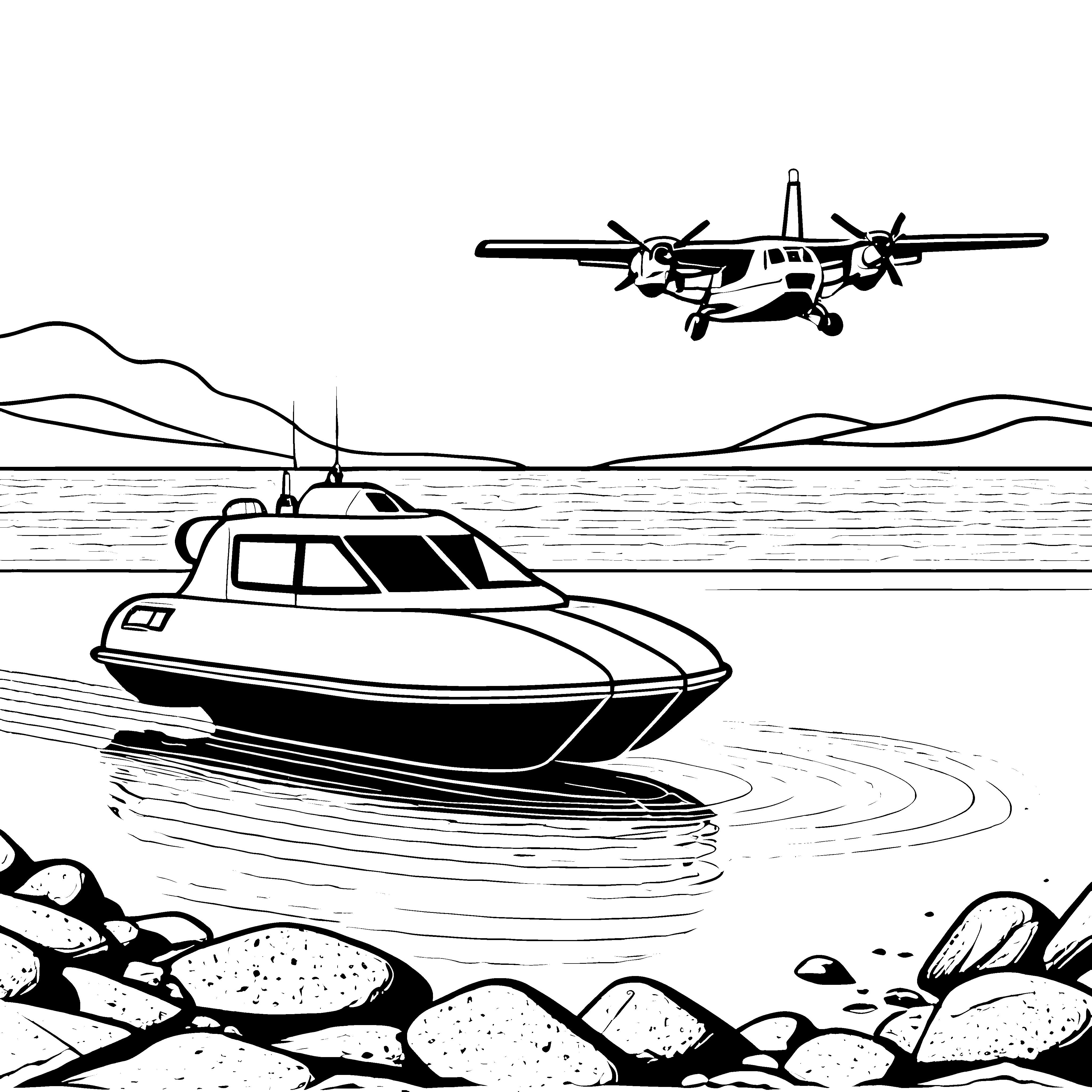 Futuristisches Luftkissenboot mit spannenden Propellern Malvorlage für kleine Entdecker der Lüfte