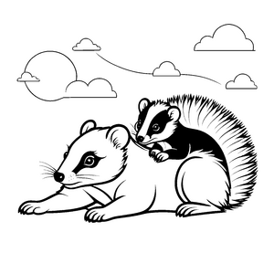 Zwei abenteuerliche Stinktier-Babys auf Wolken Ausmalbild für kleine Träumer und kreative Entdecker