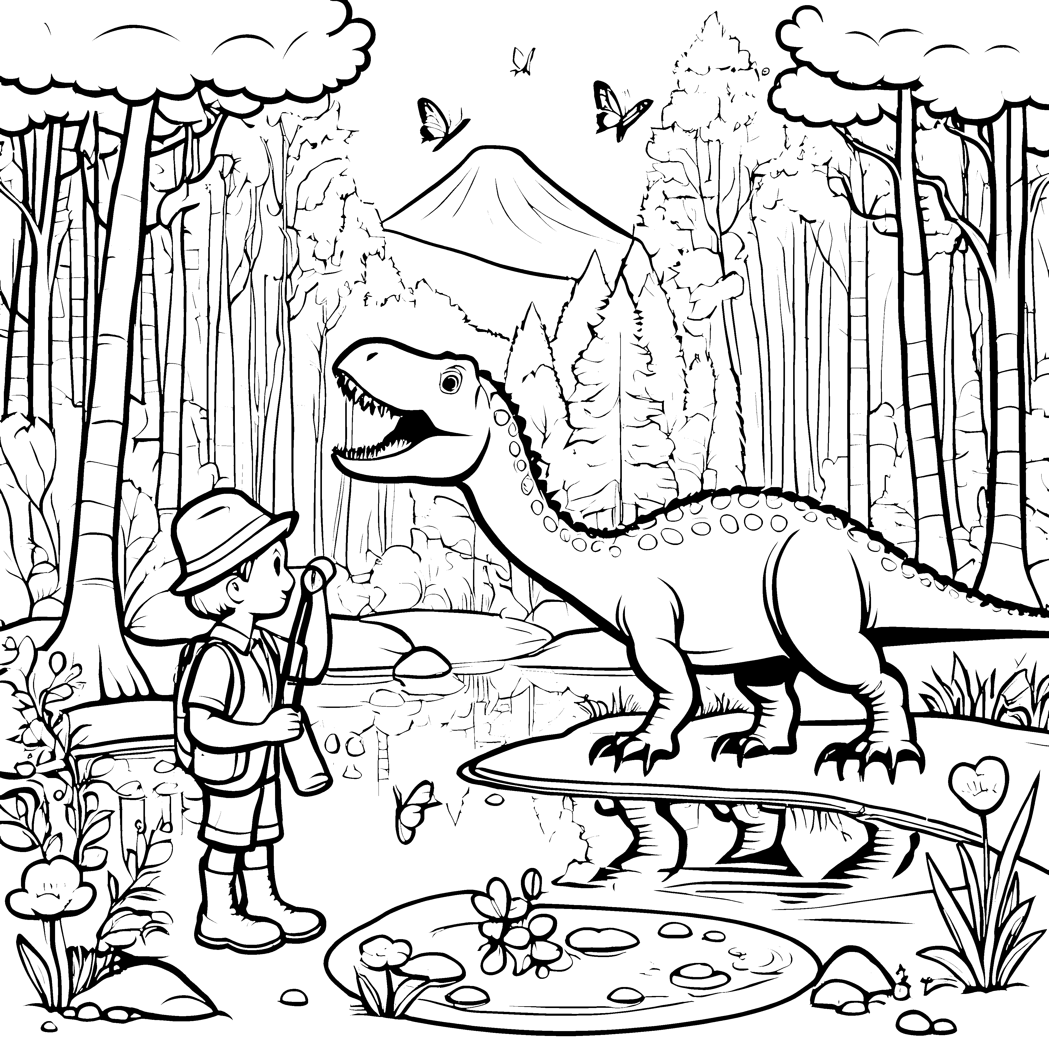 Faszinierender Albertosaurus mit neugierigem Entdecker Ausmalbild für junge Abenteurer