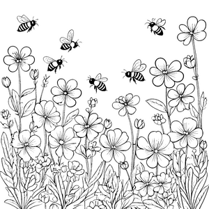 Bezaubernder Klee mit emsigen Bienen und bunten Blumen Ausmalbild für kleine Entdeckeraturen