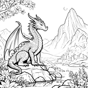 Majestätischer Drache auf geheimnisvollem Felsen Ausmalbild für junge Traumfänger