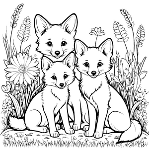Fröhliche Fuchs-Welpen auf saftigem Gras Ausmalbild für kleine Geschichtenerzähler