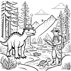 Pachycephalosaurus mit schickem Hut Ausmalvorlage für abenteuerlustige Dinofans
