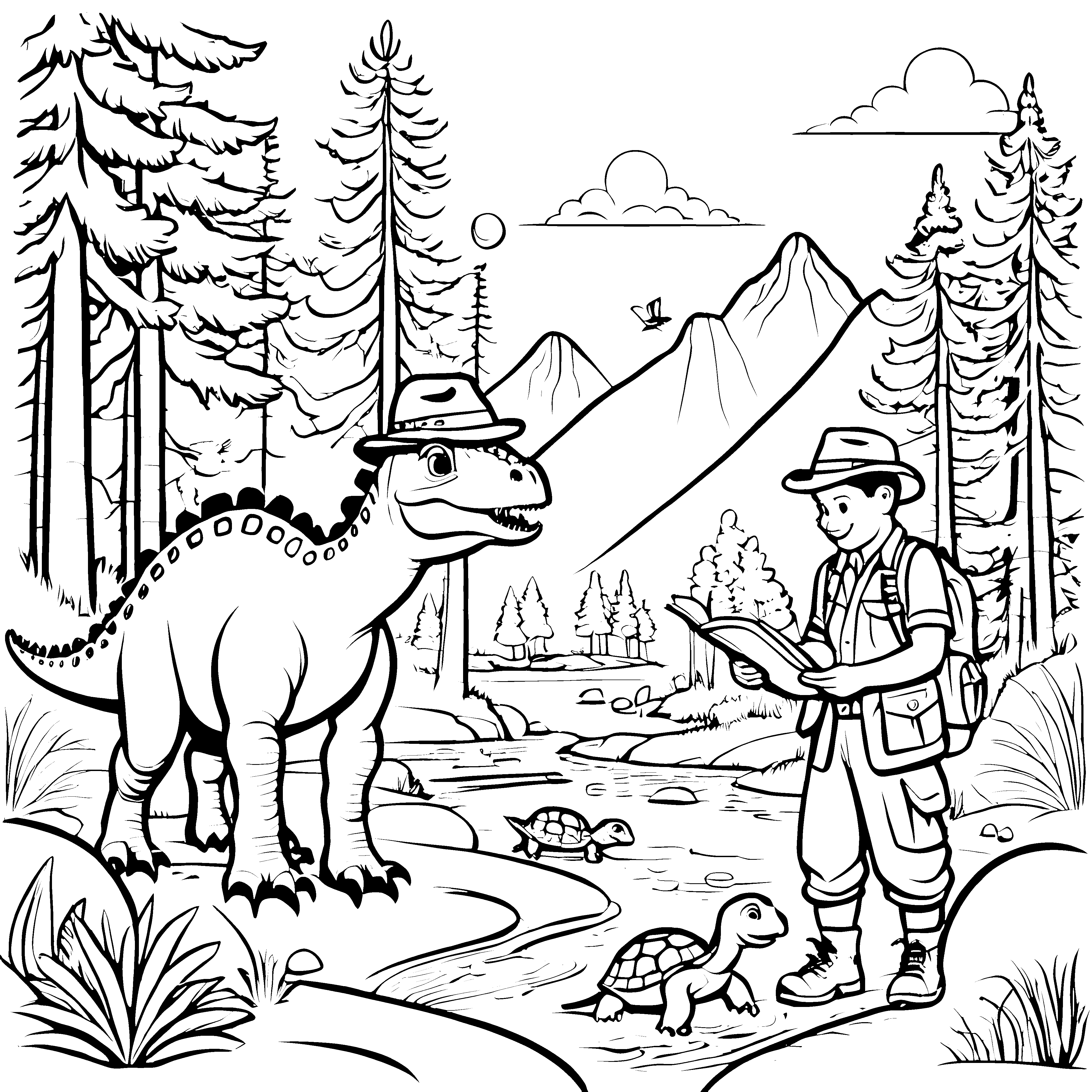 Pachycephalosaurus mit schickem Hut Ausmalvorlage für abenteuerlustige Dinofans
