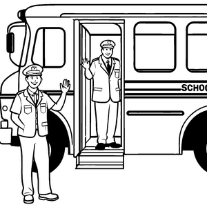 Freundlicher Busfahrer am Schulbus Malvorlage für reisefreudige Abenteurer