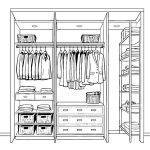 Fantasievoller Wäscheschrank mit bunten Kleidungsstücken Ausmalmotiv für neugierige Ordnungskünstler