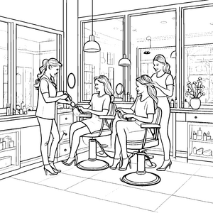 Glamouröse Haarkreationen im Friseursalon Ausmalmotiv für fabelhafte Farbenspieler