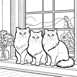 Vierte verspielte Perserkatze am Fenster Ausmalbild für fröhliche Katzenliebhaber mit großen Träumen
