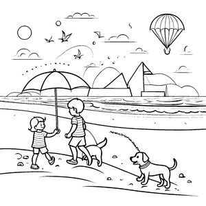 Bunte Sonnenschirme am Strand Ausmalmotiv für fröhliche Entdecker