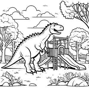Gigantischer Giganotosaurus begeistert auf dem Spielplatz Ausmalbild für kleine Abenteuerer