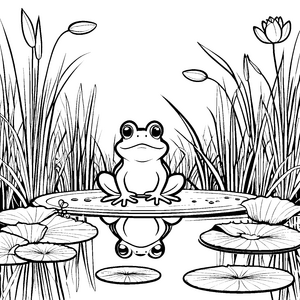 Grüner Frosch auf der Seerose Malvorlage für neugierige Kinder