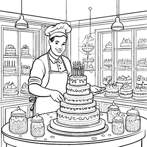 Leckere Torte mit bunten Kerzen Ausmalmotiv für kreative Backfreunde