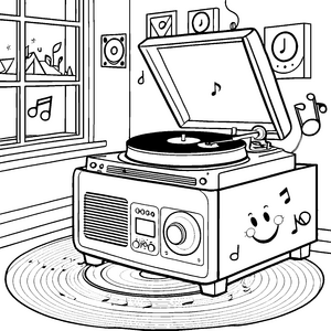 Bezaubernder Plattenspieler mit fröhlichem Klang Ausmalbild für musikalische Entdecker