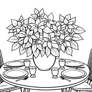 Lebendige Weihnachtssterne auf festlicher Tafel Ausmalmotiv für kreative Weihnachtszauberer
