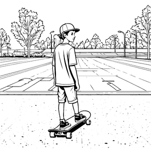 Skateboarder beobachtet die Umgebung im Park Ausmalmotiv für neugierige Entdecker