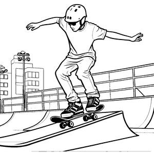 Dynamischer Skateboarder im aufregenden Park Ausmalvorlage für kleine Action-Abenteurer