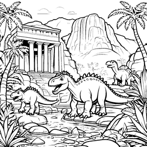Prächtiger Pachycephalosaurus in geheimnisvollem Dschungel Ausmalvorlage für kleine Entdecker