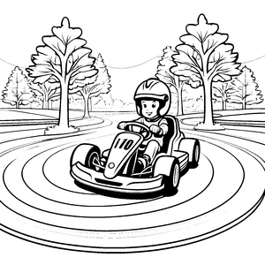 Rasantes Go-Kart auf der Rennstrecke Ausmalbild für kleine Geschwindigkeitsliebhaber