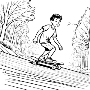 Cooler Skateboarder auf dem abenteuerlichen Hang Ausmalvorlage für junge Sportfans