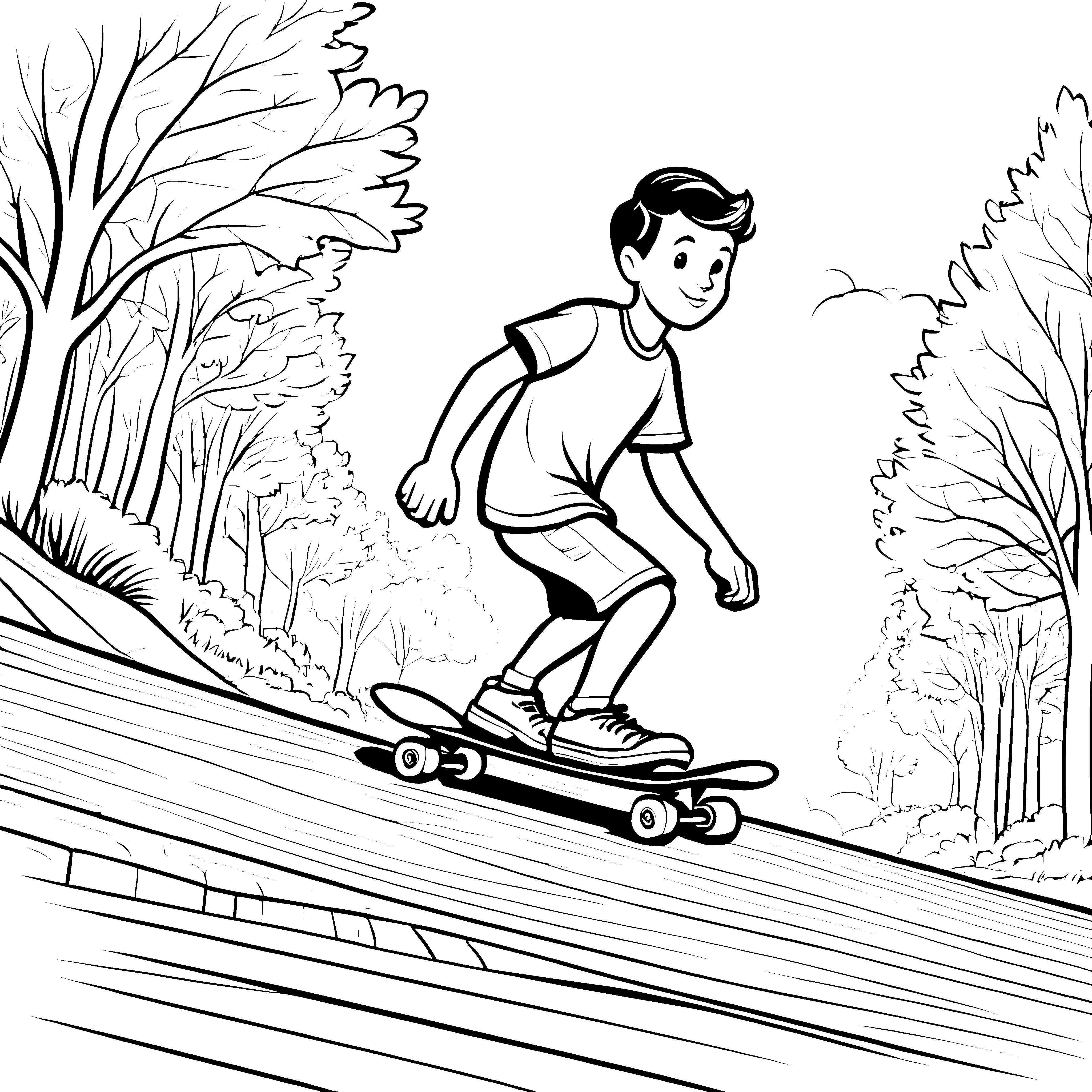 Cooler Skateboarder auf dem abenteuerlichen Hang Ausmalvorlage für junge Sportfans