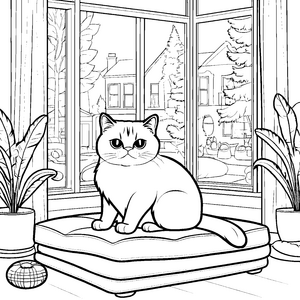 Grimmige Katze auf bequemer Kuscheldecke Malvorlage für neugierige Stubentiger-Fans