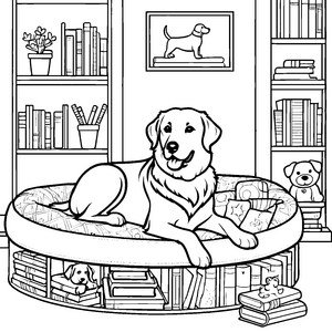 Bezauberndes Hundekörbchen mit glücklichem Begleiter Ausmalbild für treue Freundschaftsfreunde