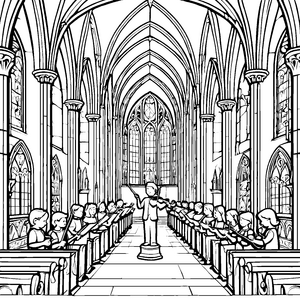 Bezaubernde Kirchenmusik mit singenden Kindern Ausmalmotiv für kleine Klangentdecker