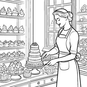Schmackhafte Torte und bunte Cupcakes Ausmalvorlage für kleine Naschkatzen