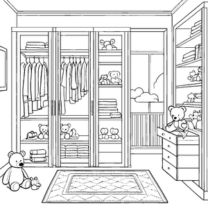 Niedlicher Wäscheschrank mit kuscheligen Teddybären Malvorlage für kleine Lieblingsmaler